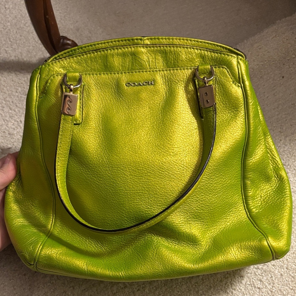 Coach Minetta Metallic Green Leather Shoulder Bag